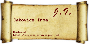 Jakovics Irma névjegykártya